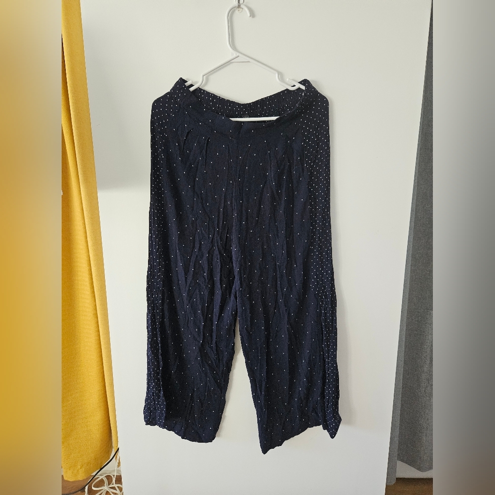 Elegant Navy Polka Dot Wide Leg Pants